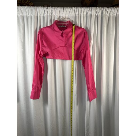 Zara Cropped Poplin Long Sleeve Shirt, Pink Fuchsia, Sz: L, 83-38 - Picture 8 of 12